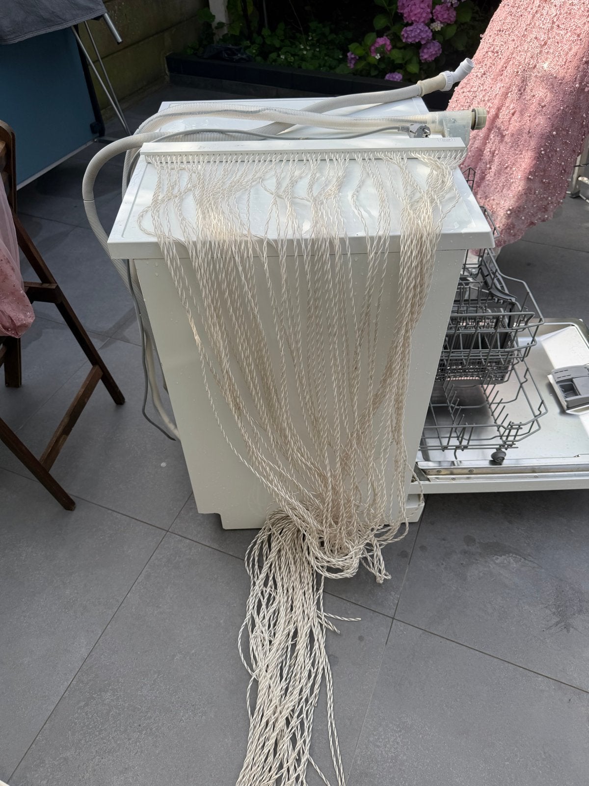 Gordijn met witte draden - decoratief en uniek, Ophalen of Verzenden, Gebruikt, Wit