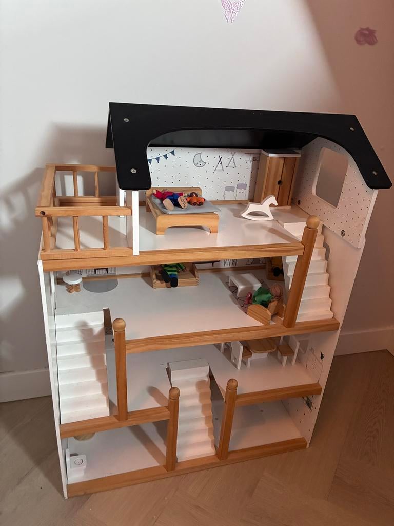 XL Houten Poppenhuis 'La Maison d'Amélie' met meubels, Kinderen en Baby's, Speelgoed | Poppenhuizen, Ophalen, Gebruikt, Poppenhuis