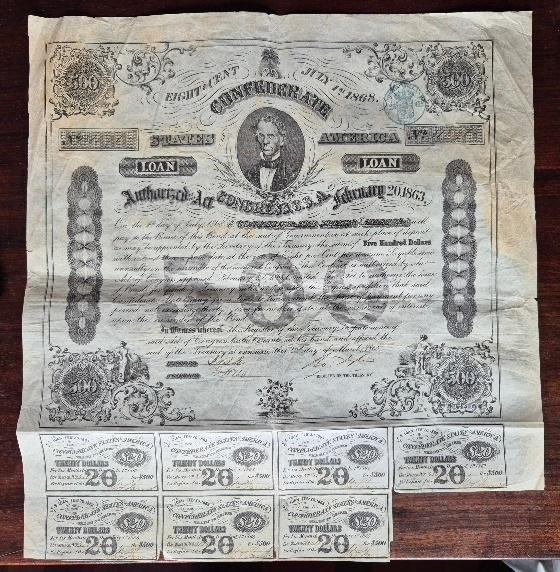1863 confederate states $ 500 dollar burgeroorlog, Verzamelen, Ophalen, Landmacht, Amerika, Overige typen