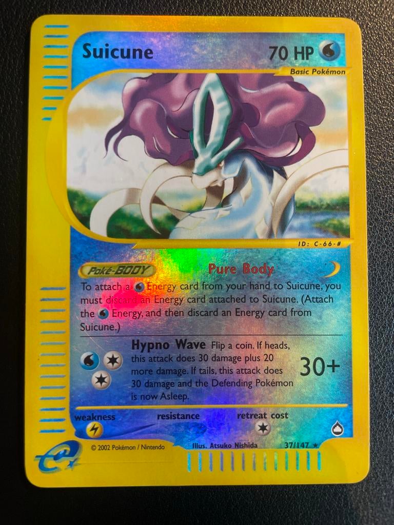Pokémon Suicune 37/147 Aquapolis Holo Rare Kaart, Ophalen of Verzenden, Zo goed als nieuw, Losse kaart, Foil