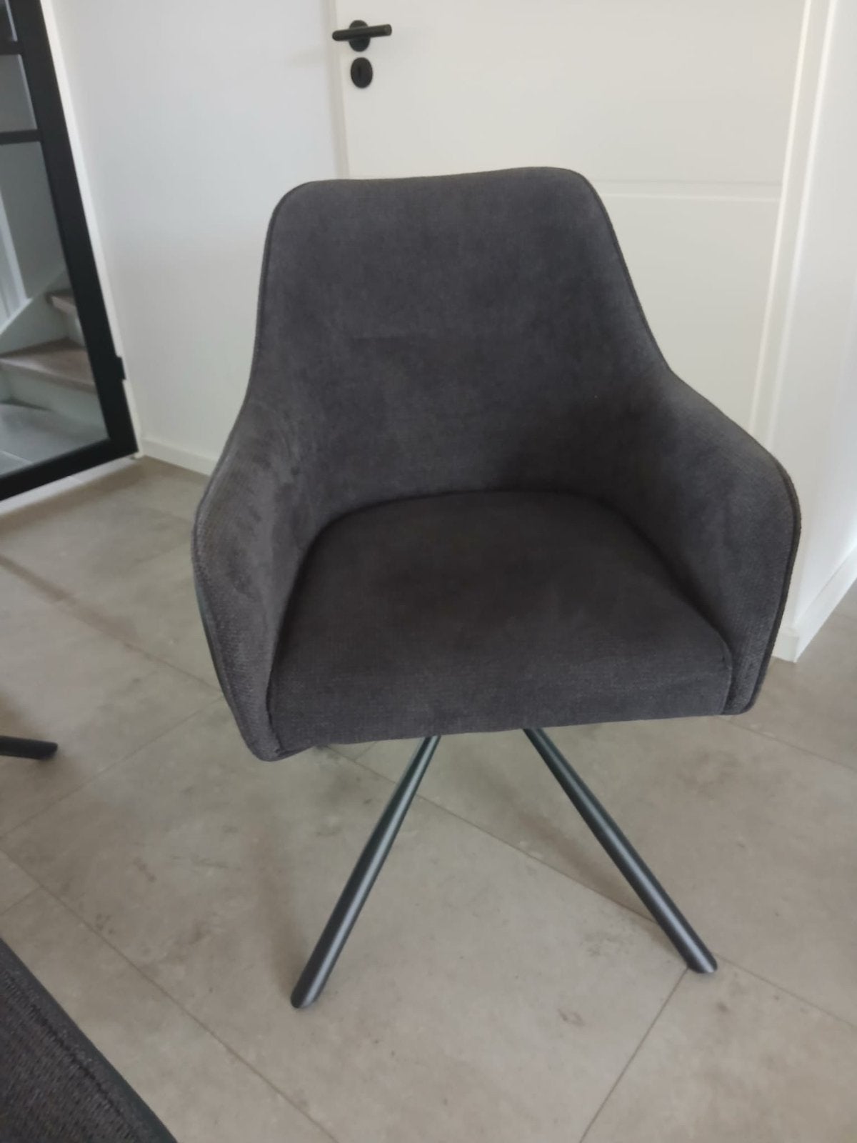 Moderne draaibare eetkamerstoelen - Grijs stof en leer, Ophalen, Drie, Leer, Zo goed als nieuw