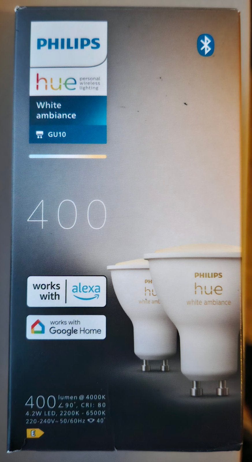Philips Hue White Ambiance GU10 LED Lampen 2-pack, Huis en Inrichting, Philips Hue, Instelbaar wit, GU10, Bluetooth