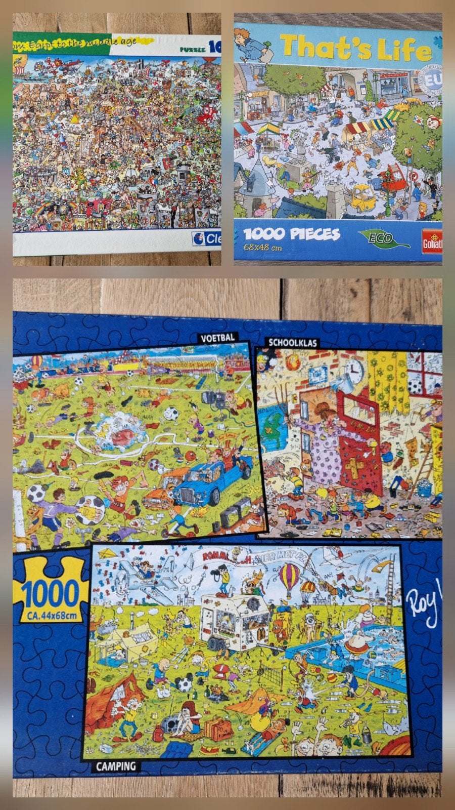 5 cartoon puzzels voor 10 euro o.a. Roy Vogelzang, Ophalen of Verzenden, 500 t/m 1500 stukjes, Gebruikt, Legpuzzel