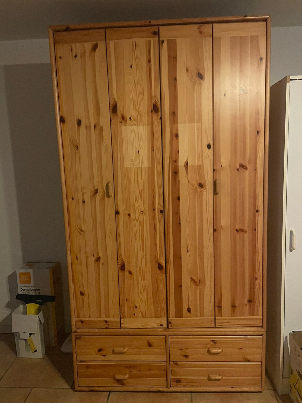 Grenen kast met louvre deuren en ladenblok (200x108x57cm), Ophalen, Gebruikt, 100 tot 150 cm, 200 cm of meer