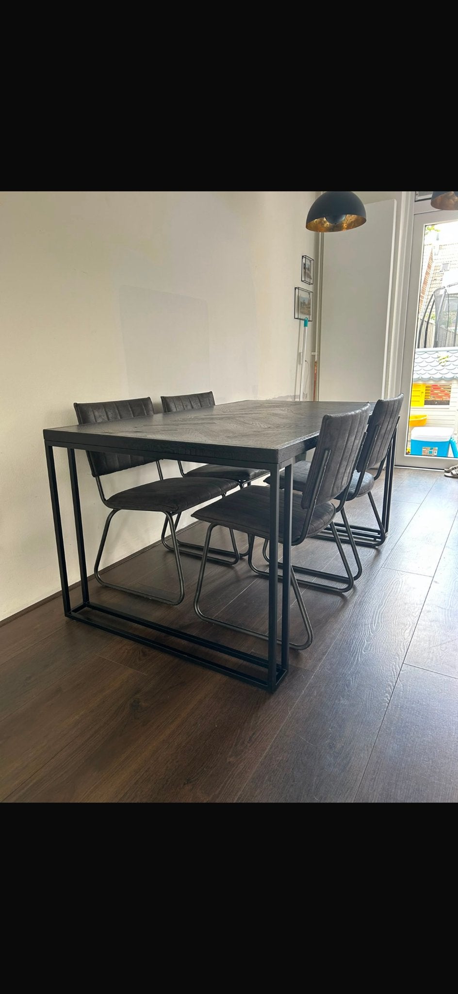 Eettafel met 4 stoelen - 1.60m x 95cm, Huis en Inrichting, Tafels | Eettafels, Ophalen, Gebruikt, 50 tot 100 cm, 150 tot 200 cm