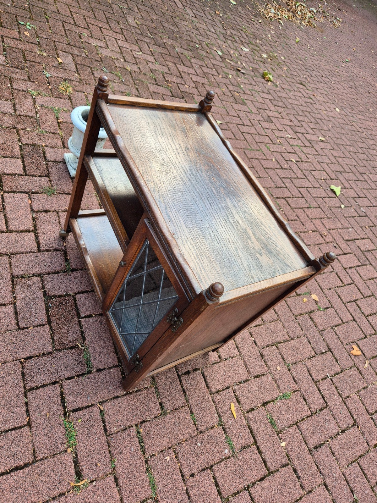 Antieke houten theewagen met glas-in-lood deur, Antiek en Kunst, Ophalen