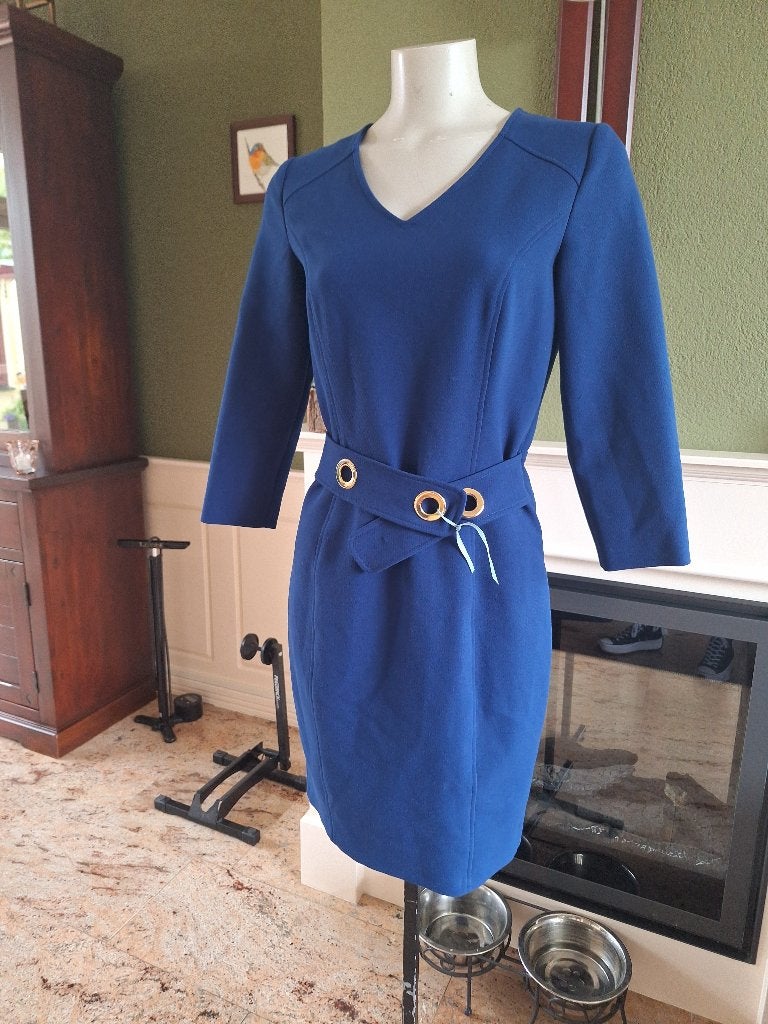 Caroline Biss kobalt blauwe winter jurk 36 S, Zo goed als nieuw, Knielengte, Maat 36 (S), Caroline Biss
