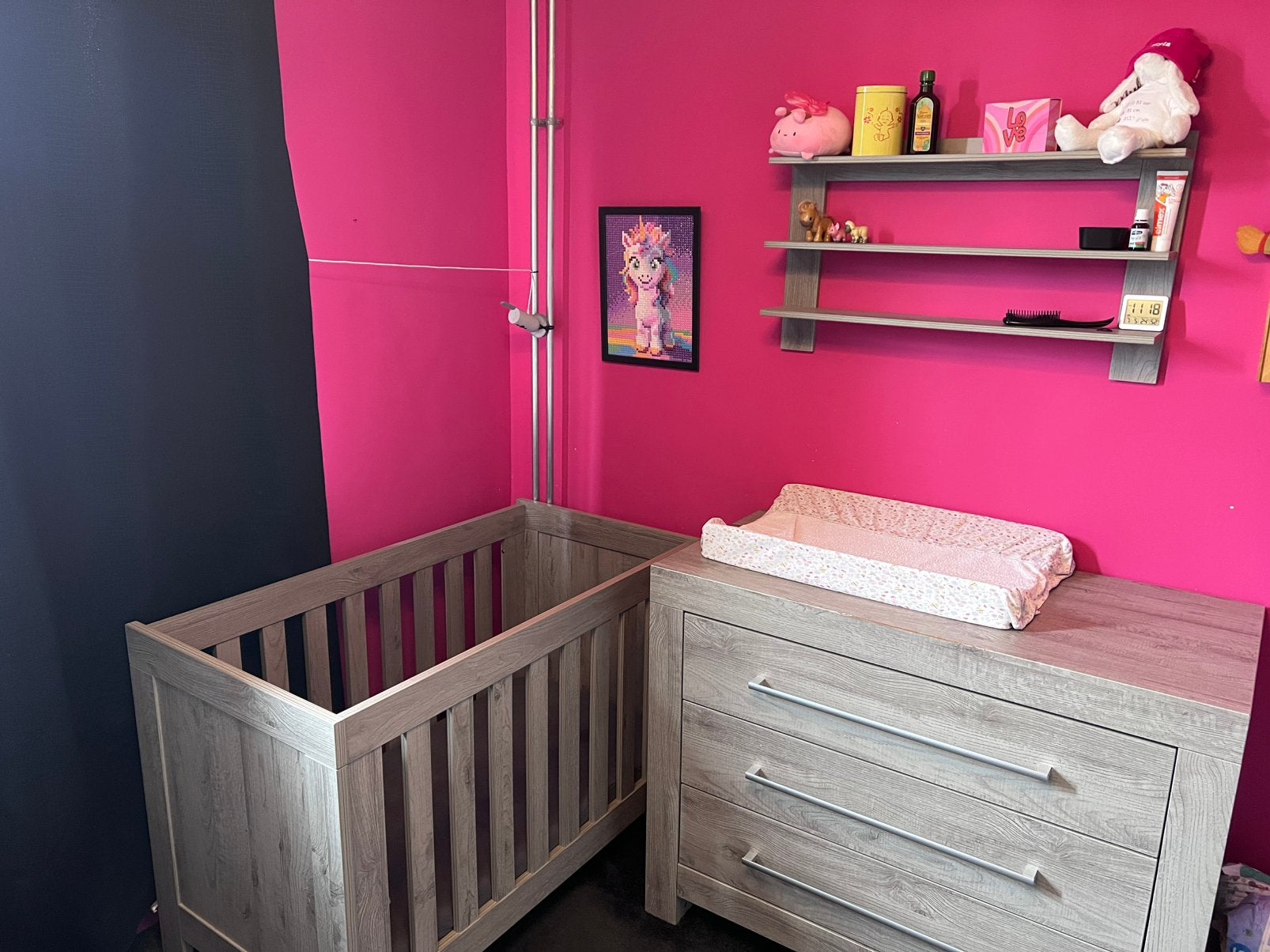 Baby bedje en commode interbaby grijs, Ophalen, Zo goed als nieuw, Jongetje of Meisje