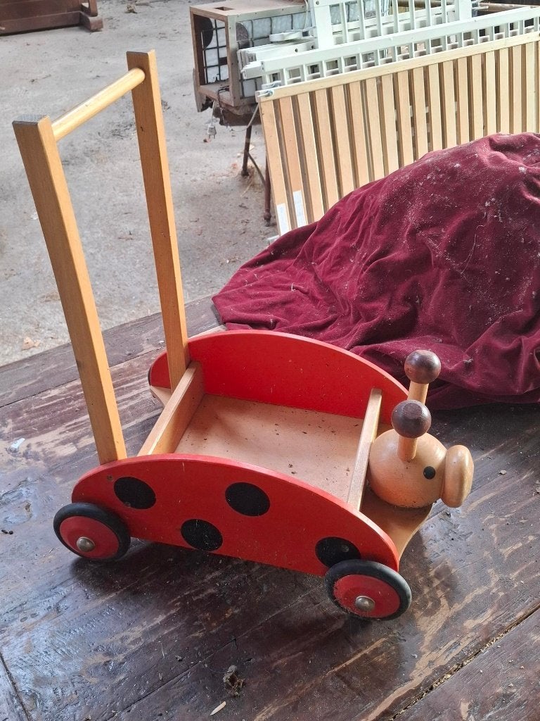 Houten loopwagen lieveheersbeestje te koop, Ophalen, Gebruikt, Duw- of Trekspeelgoed