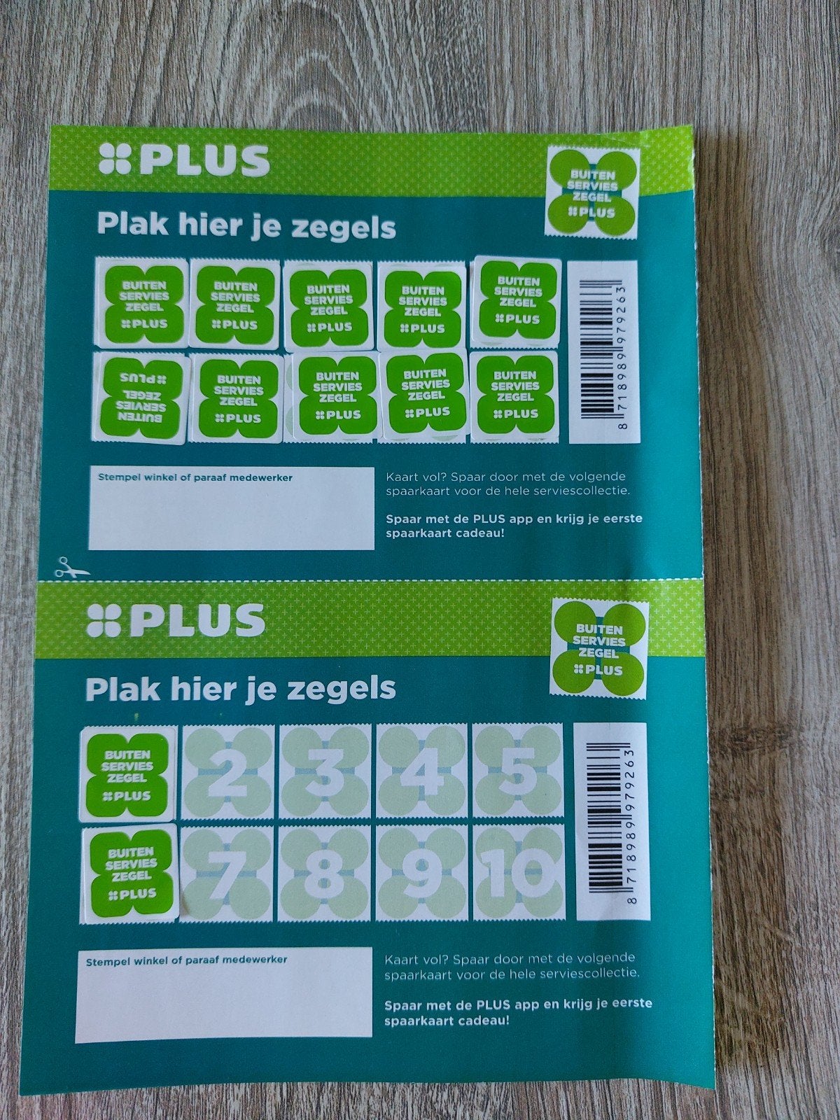 PLUS Servieszegels - volle Spaarkaart +2 losse voor serviesc, Plus, Verzenden