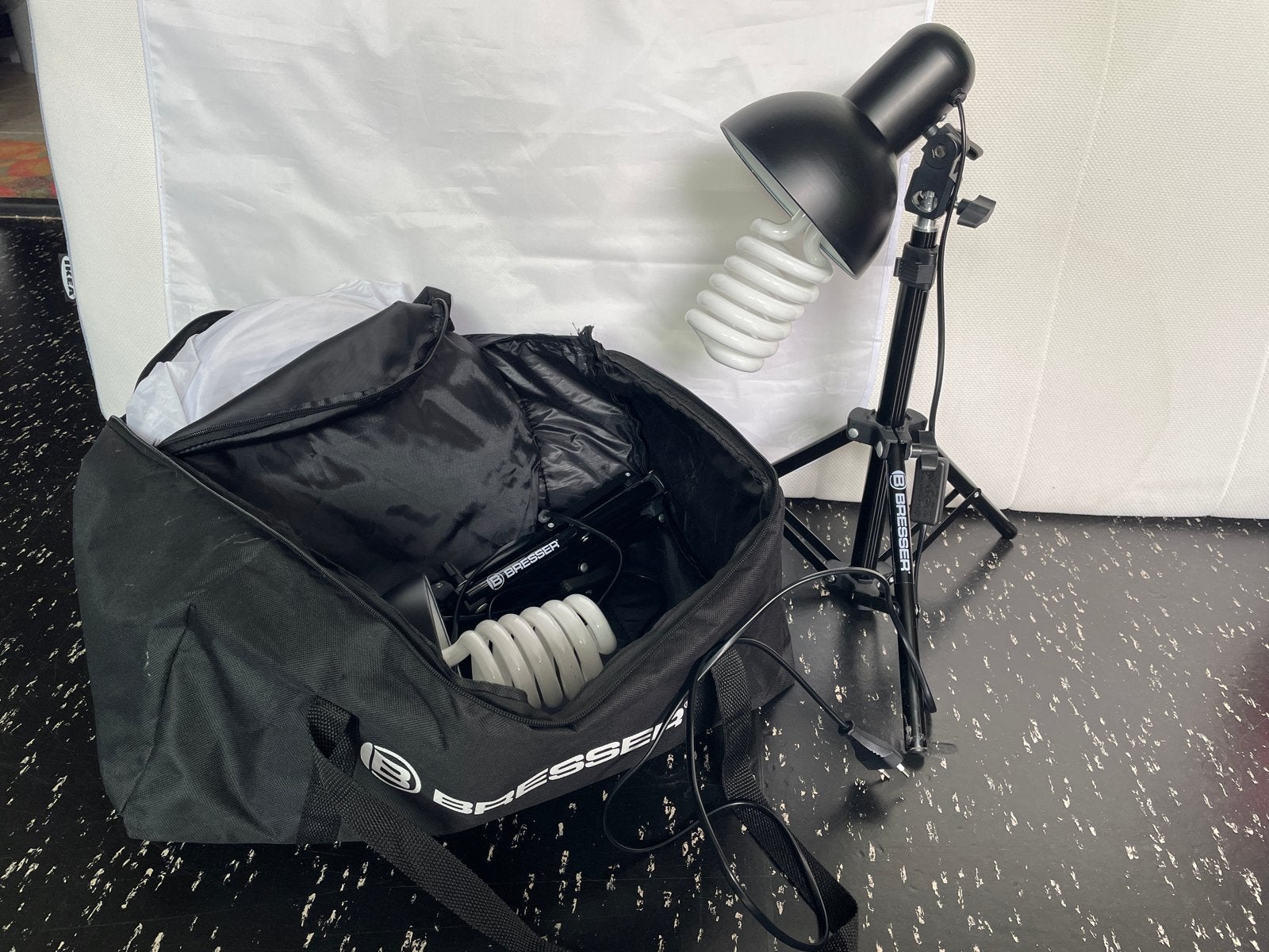 Complete Fotostudio Set: 2 Lampen, Statieven & Achtergronden, Ophalen, Gebruikt, Complete fotostudio, Bresser