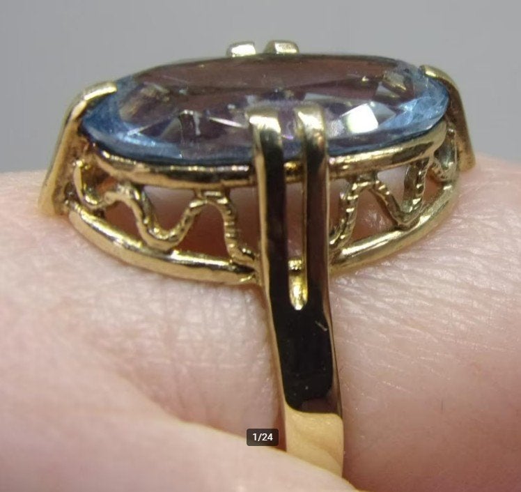 Antieke gouden Art Deco ring, 1920, blauwe Topaas, uniek, Verzenden, Goud, Ring, Met edelsteen