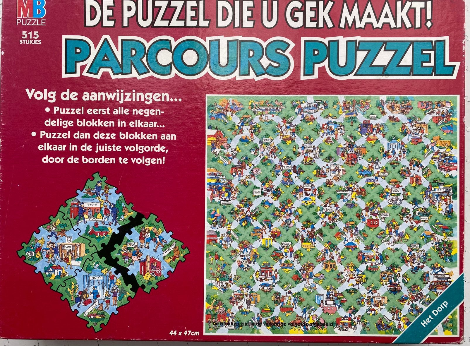 MB Parcours Puzzel “het dorp” 515 stukjes, Ophalen of Verzenden, 500 t/m 1500 stukjes, Zo goed als nieuw, Legpuzzel