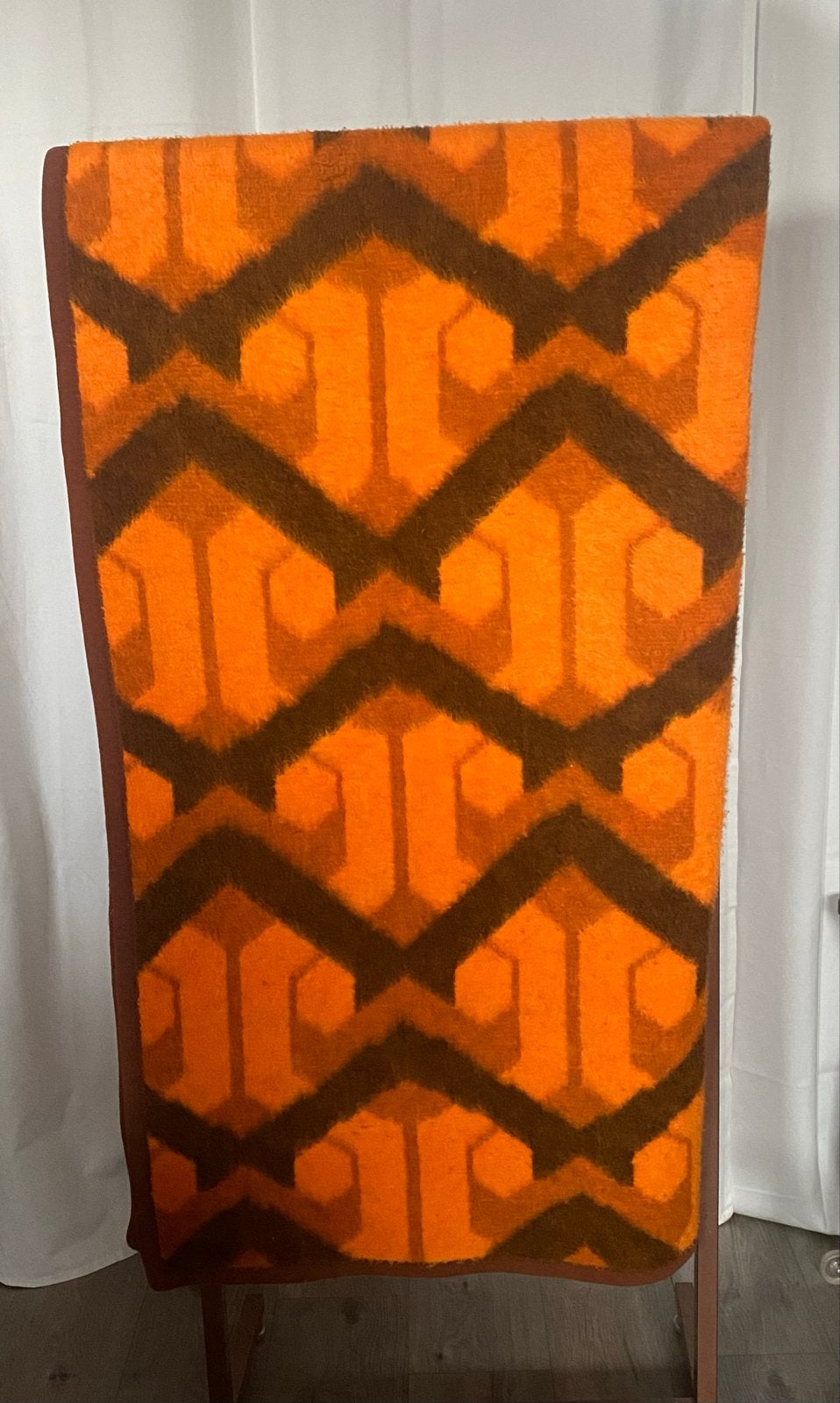 Vintage Space Age/Mid-Century Modern deken (155x200 cm), Huis en Inrichting, Ophalen of Verzenden, Gebruikt, Oranje, 150 tot 200 cm