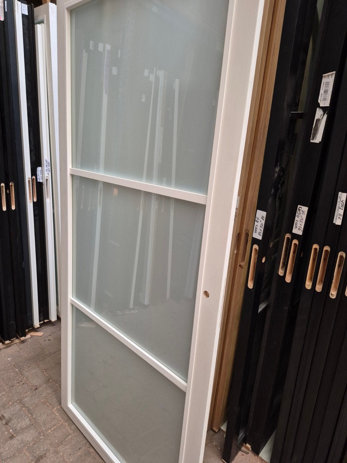 93x201,5cm opdek L binnendeur staallook wit mat glas SL54, Doe-het-zelf en Verbouw, Deuren en Horren, Ophalen, Cando, 80 tot 100 cm
