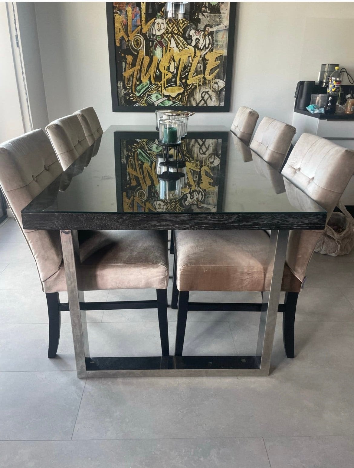 Richmond Tafel met 6 Stoelen - Modern Design Eetset, Huis en Inrichting, Ophalen, Gebruikt, 100 tot 150 cm, 200 cm of meer