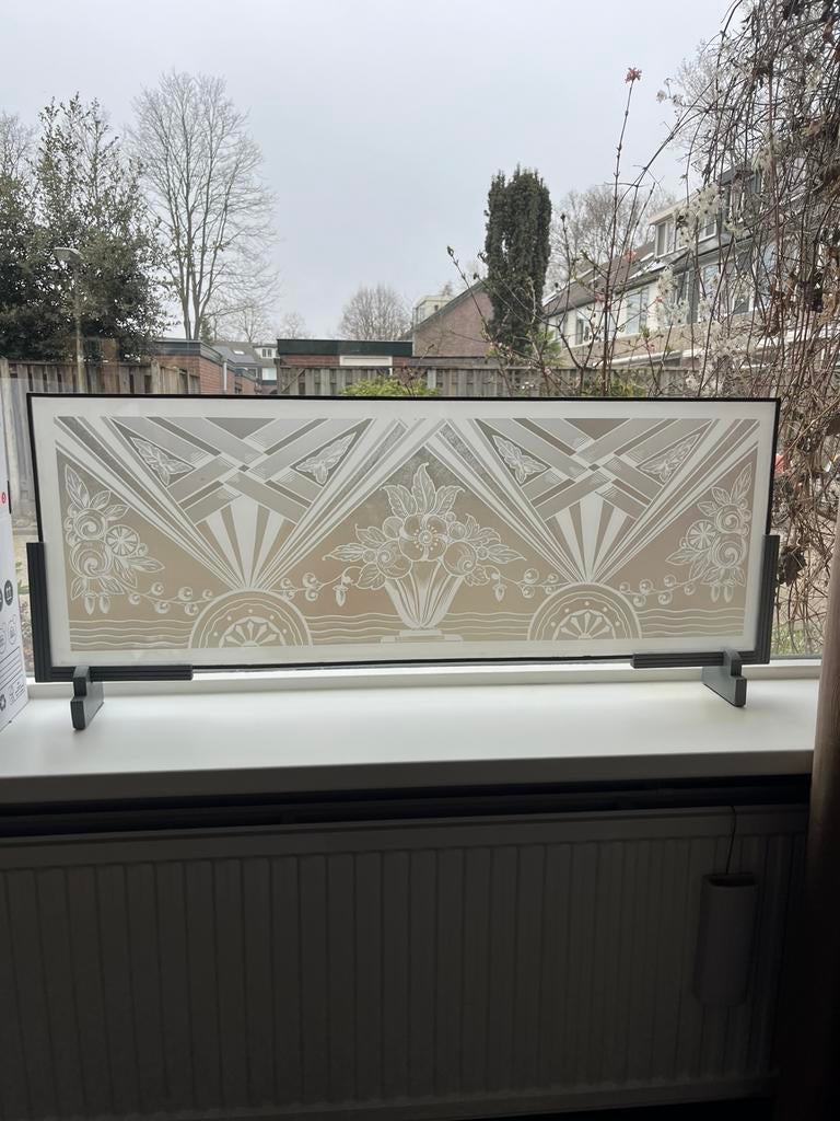 Prachtige ingelijste antieke glasplaat (1.10x40,5), Ophalen