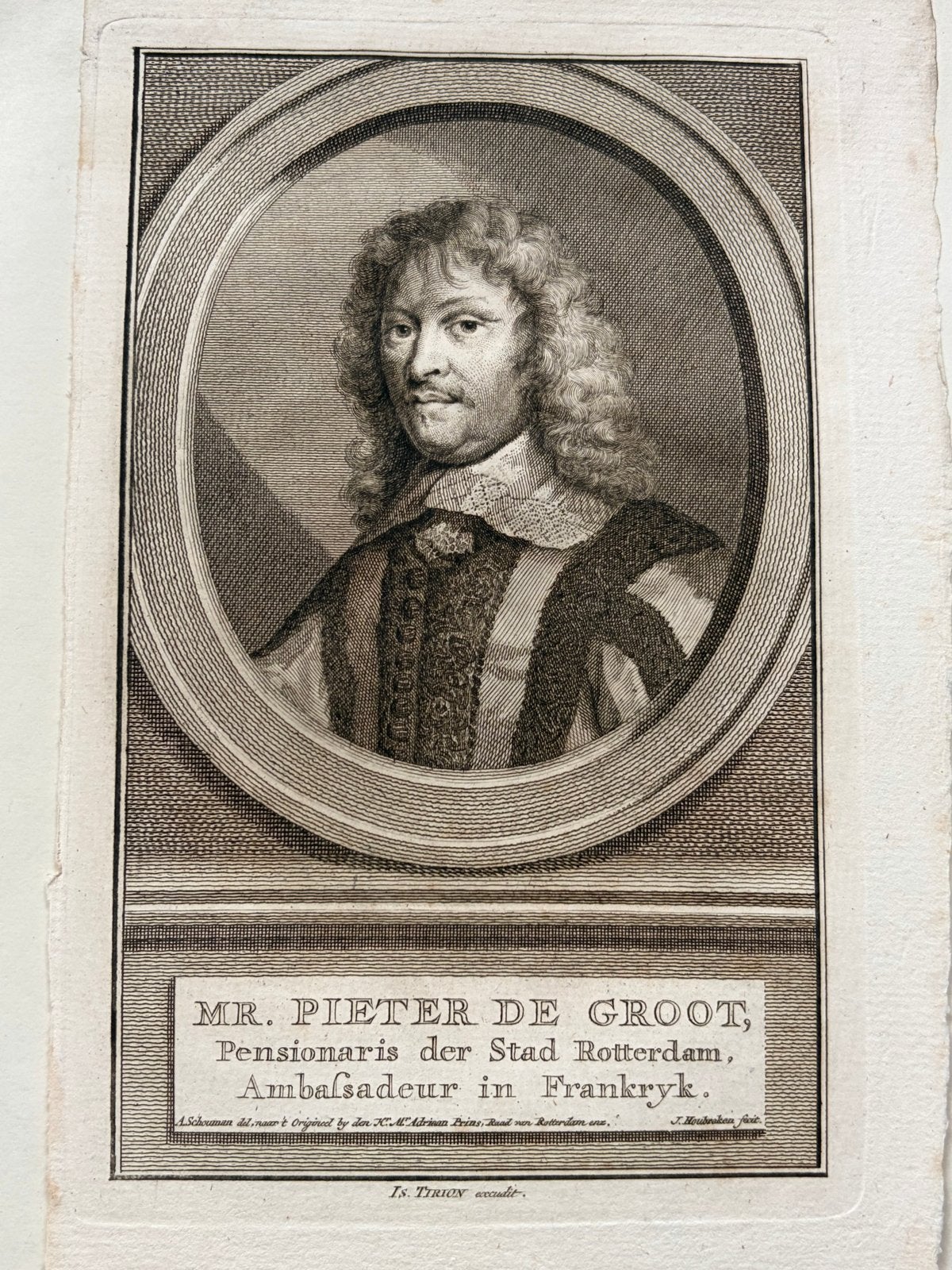 Antieke prent Mr. Pieter de Groot, pensionaris Rotterdam, Ophalen of Verzenden, Gravure, Met tekst, 11 cm
