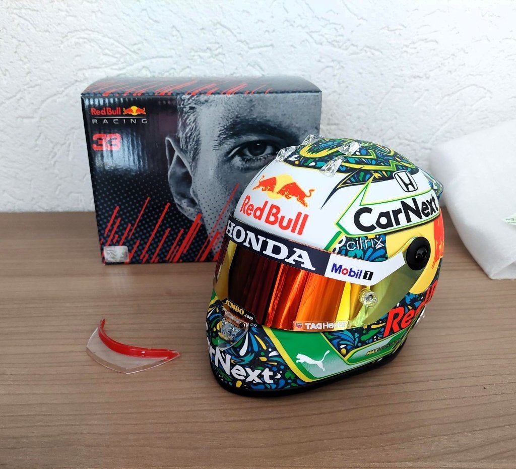 Max Verstappen helm Brazilië GP 2021, Verzamelen, Automerken, Motoren en Formule 1, Ophalen of Verzenden, Zo goed als nieuw, Formule 1