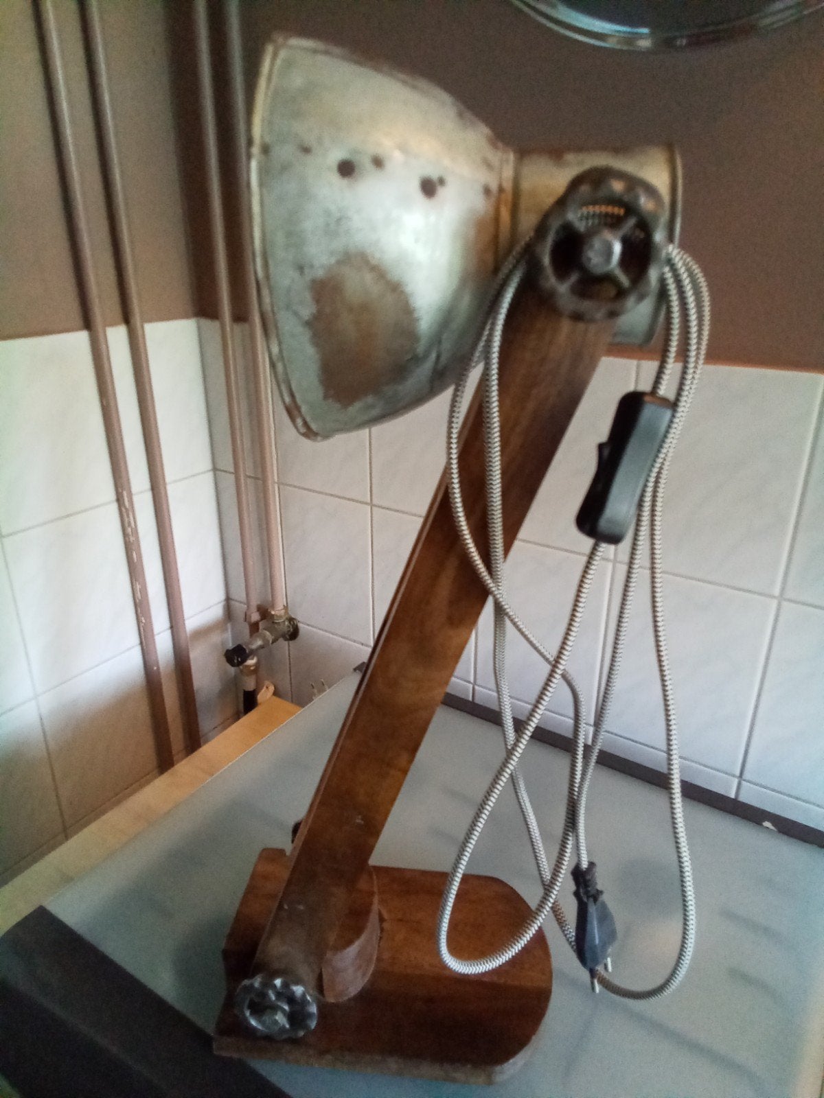 SUPER STOERE INDUSTRIËLE TAFEL LAMP 58 CM HOOG  NU 19,95, Ophalen, E27 (groot), Zo goed als nieuw, 58 cm