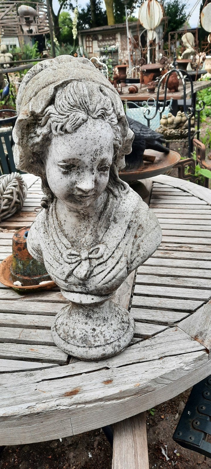Antieke Buste van Meisje - Tuinbeeld, Antiek en Kunst, Ophalen, Buste, Weerbestendig, 20 - 50 cm