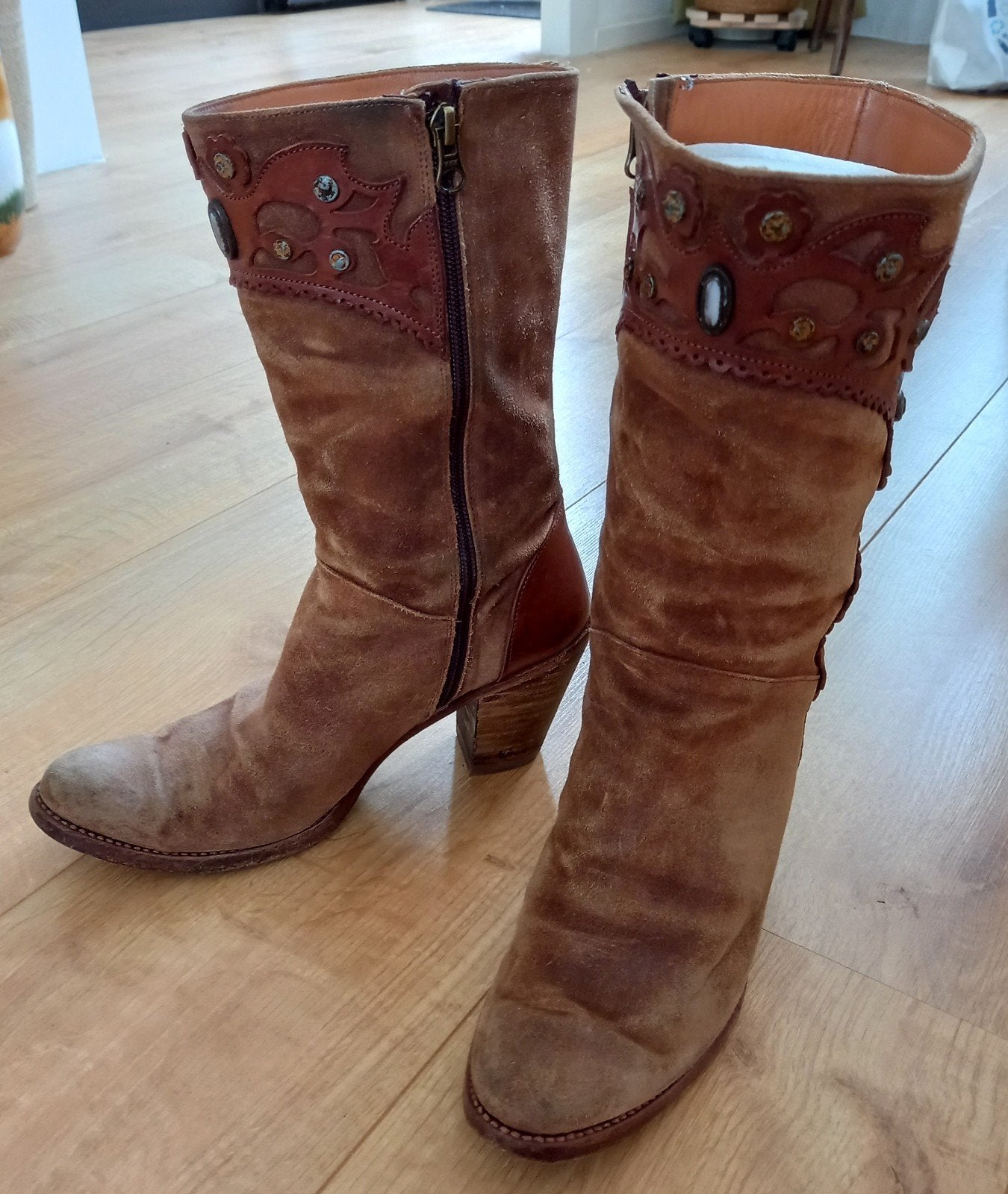 El Estribo suède half hoge dames cowboy laarzen maat 38, Bruin, Ophalen of Verzenden, Zo goed als nieuw, El Estribo