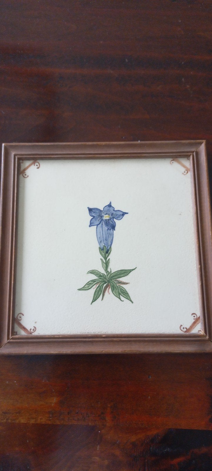 Vintage Tegel Gentiaan ingelijst, Antiek en Kunst, Antiek | Wandborden en Tegels, Ophalen of Verzenden