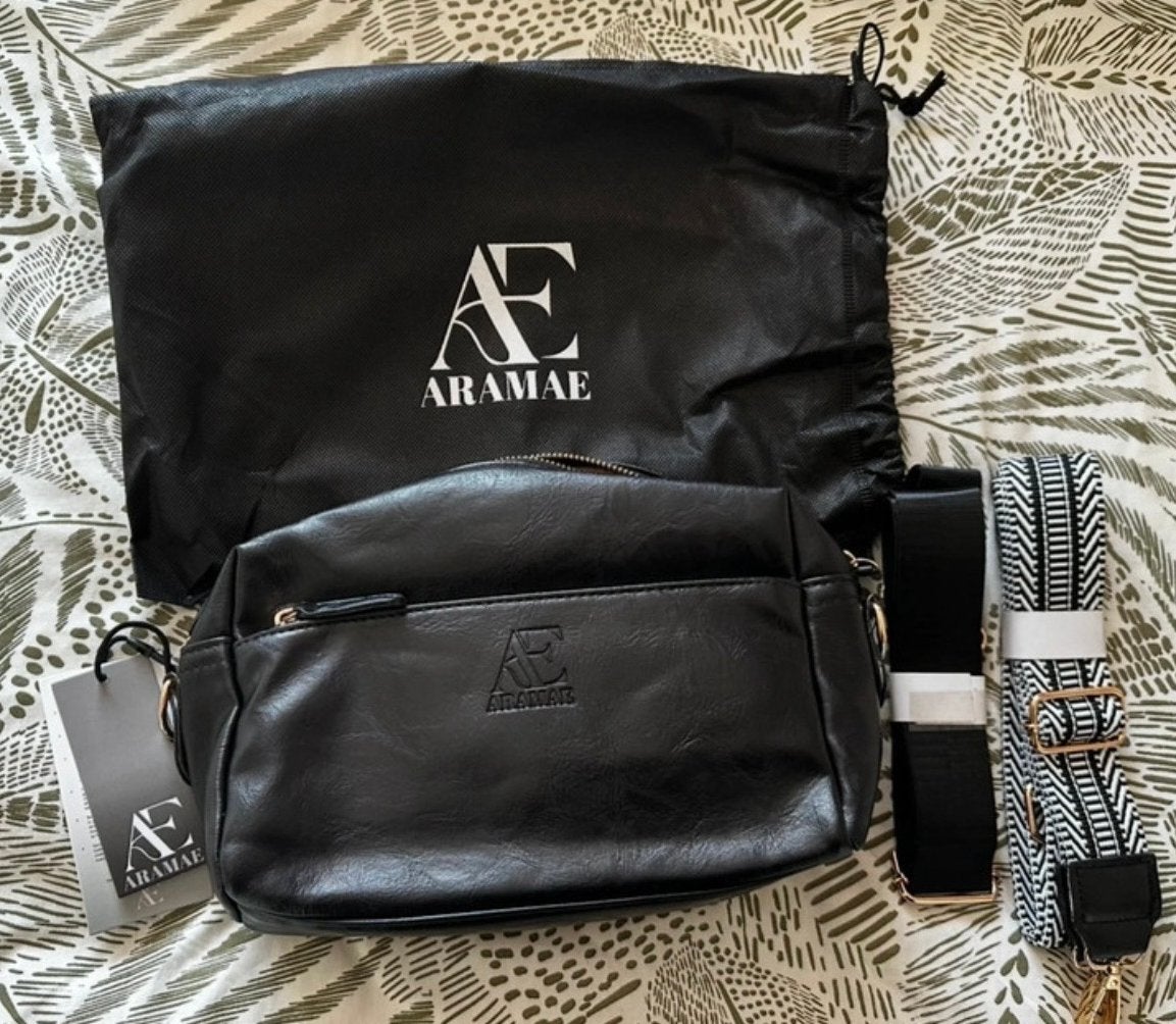ARAMAE Zwarte Handtas met Twee Verwisselbare Banden, Ophalen of Verzenden, Nieuw, Zwart, Handtas