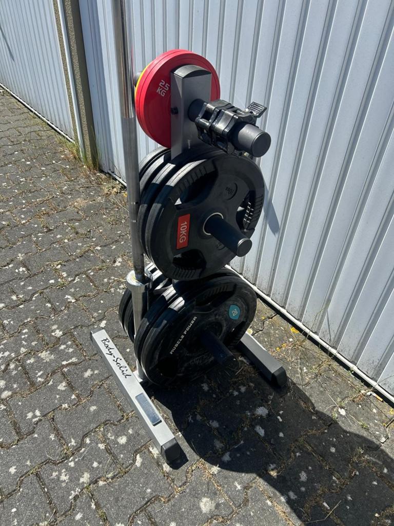 128kg olympische halterset inclusief halterstang & opbergrek, Ophalen, Halterschijven, Benen, .