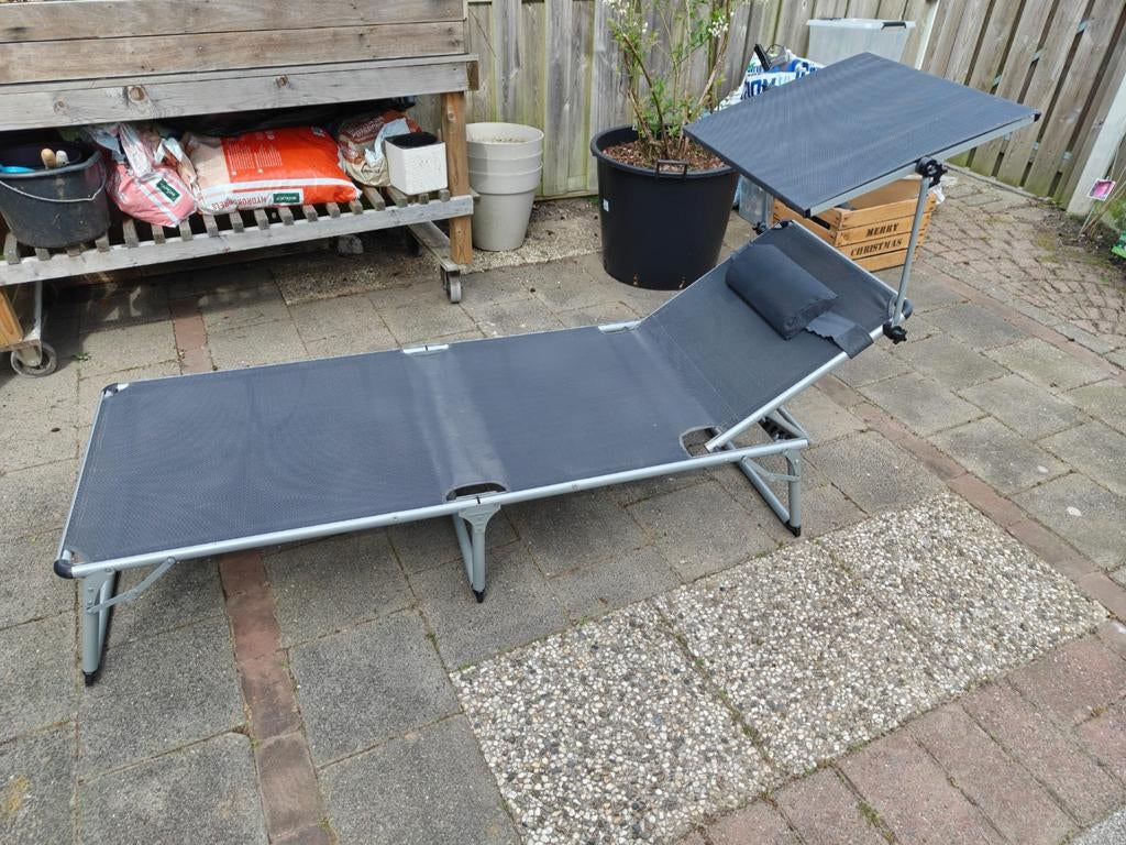 Aluminium Ligstoel met Verstelbaar Zonnedak, Tuin en Terras, Ligbedden, Ophalen, Aluminium, Verstelbaar