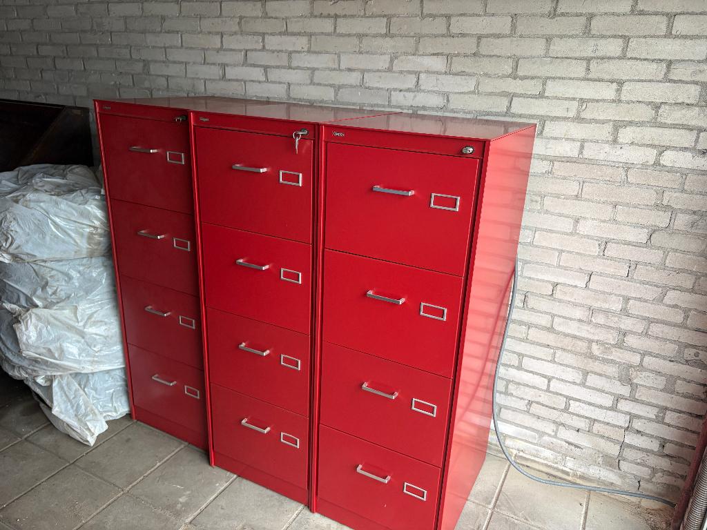 3x Vintage Gispen Archiefkast / Dossierkast Rood - 4 Lades, Ophalen, Gebruikt, Vintage, Industrieel, Retro, 50 tot 100 cm