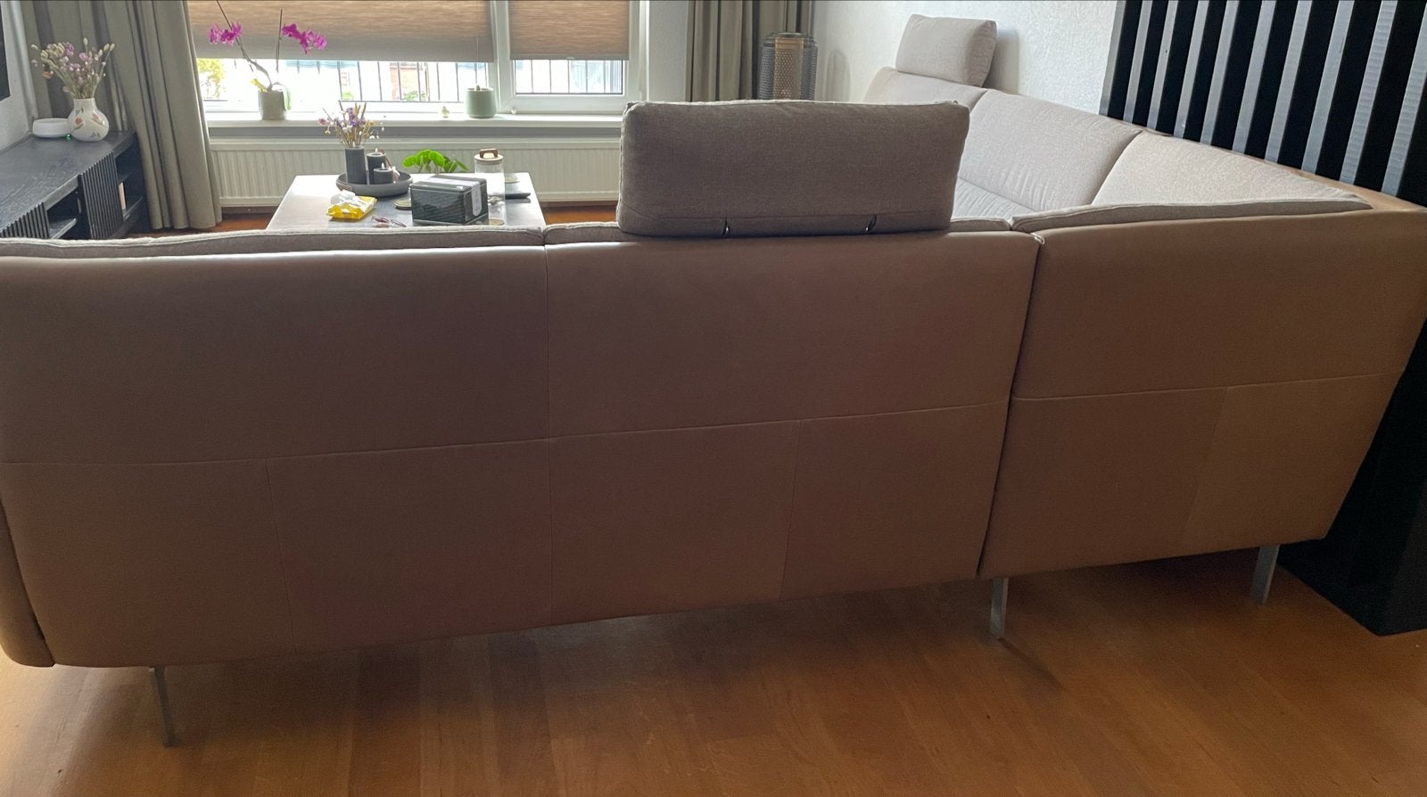 Prominent Hoekbank - Stof en Leer - Goede bebruikte Staat, 250 tot 300 cm, Gebruikt, 100 tot 125 cm, Hoekbank