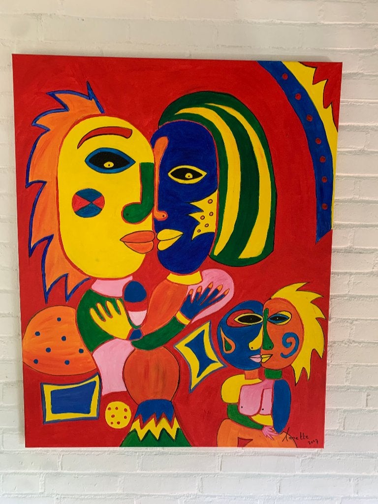 schilderij op doek, Antiek en Kunst, Ophalen, Gesigneerd, Olieverf, Figuren