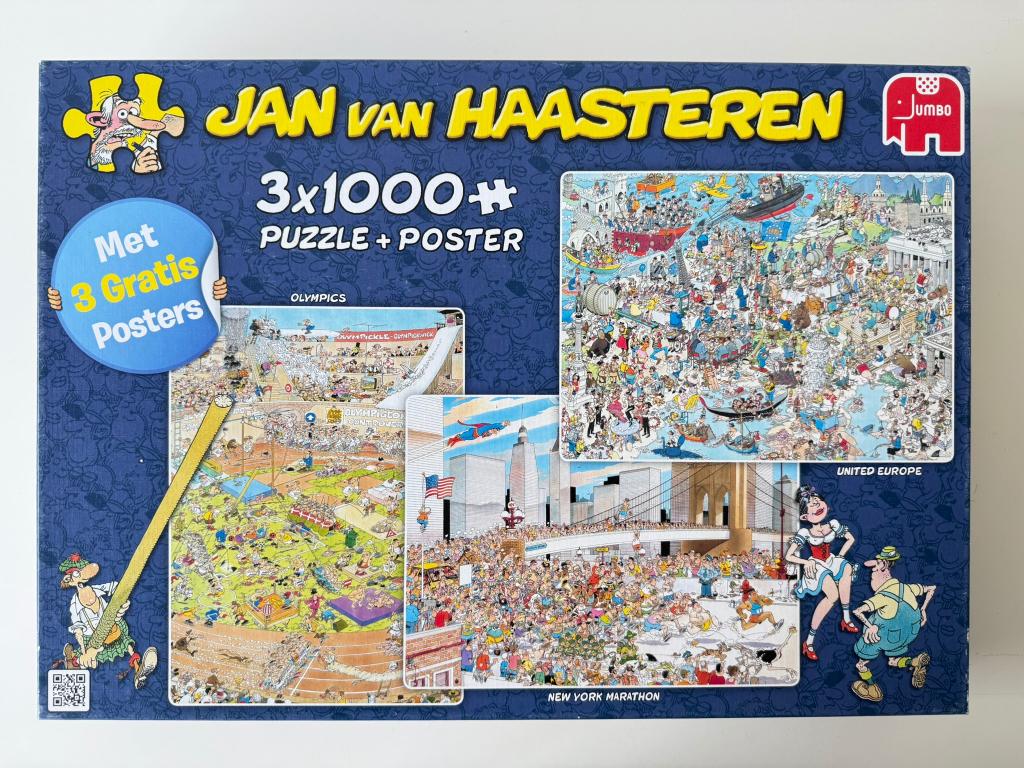 Puzzel Olympics & United Europe 2x 1000 st / Jan v Haasteren, Ophalen of Verzenden, 500 t/m 1500 stukjes, Gebruikt, Legpuzzel