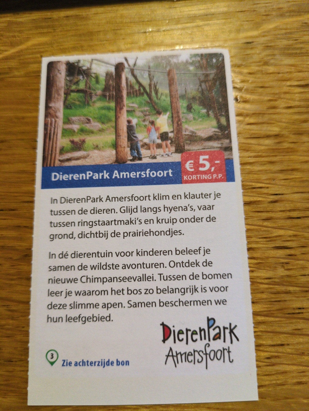 Kortingsbon voor Dierenpark Amersfoort, 5 euro p.p., Drie personen of meer, Kortingskaart