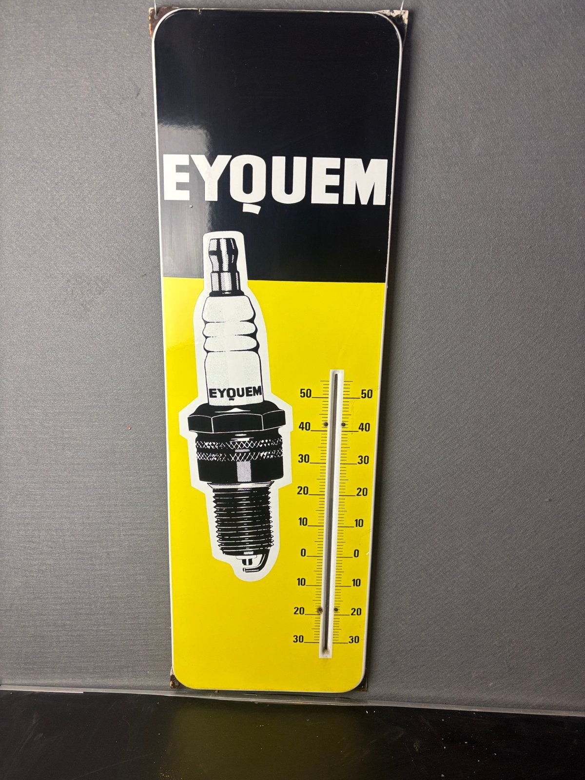 Eyquem emaille thermometer in super staat reclamebord, Verzamelen, Reclamebord, ., Ophalen of Verzenden, Zo goed als nieuw
