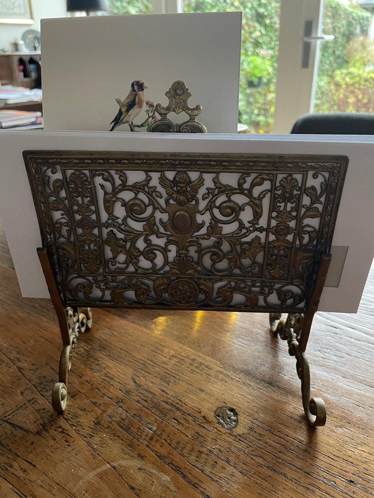 Antieke bronzen kaartenhouder / boekensteun, Ophalen of Verzenden
