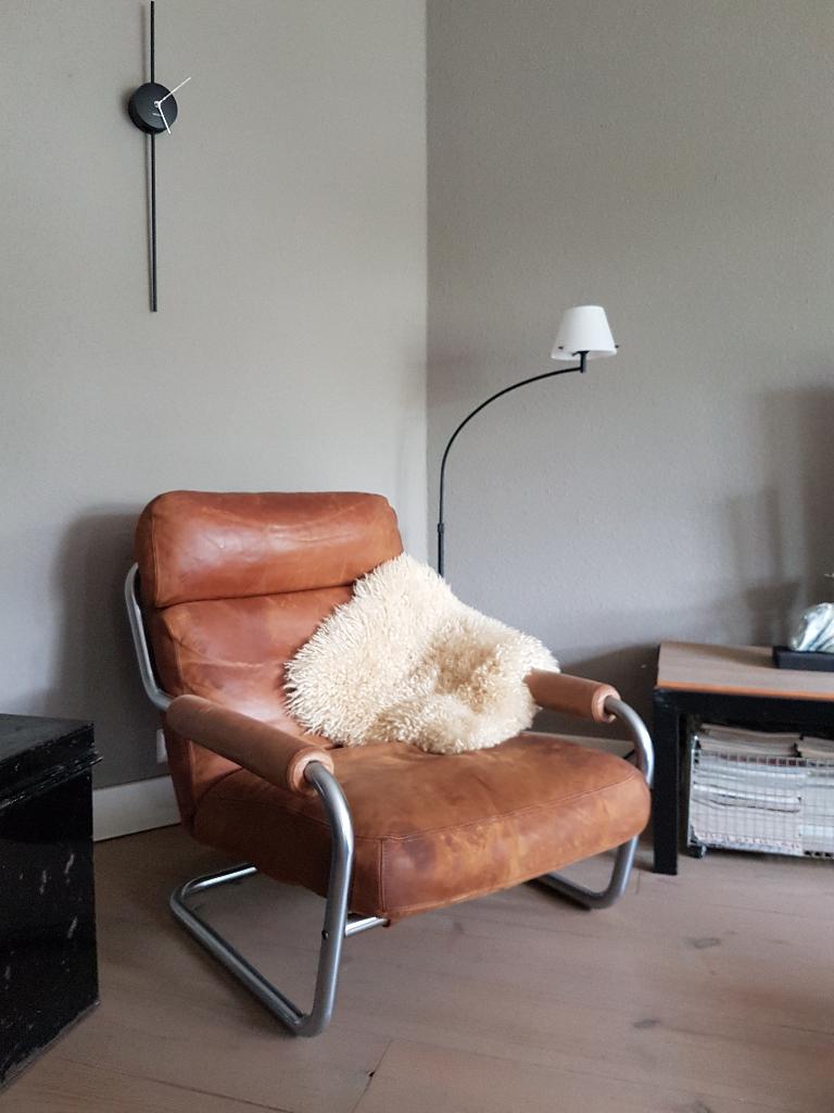 Vintage design fauteuil Gelderland Jan de Bouvrie oberman, Ophalen, Gebruikt, 75 tot 100 cm, Leer