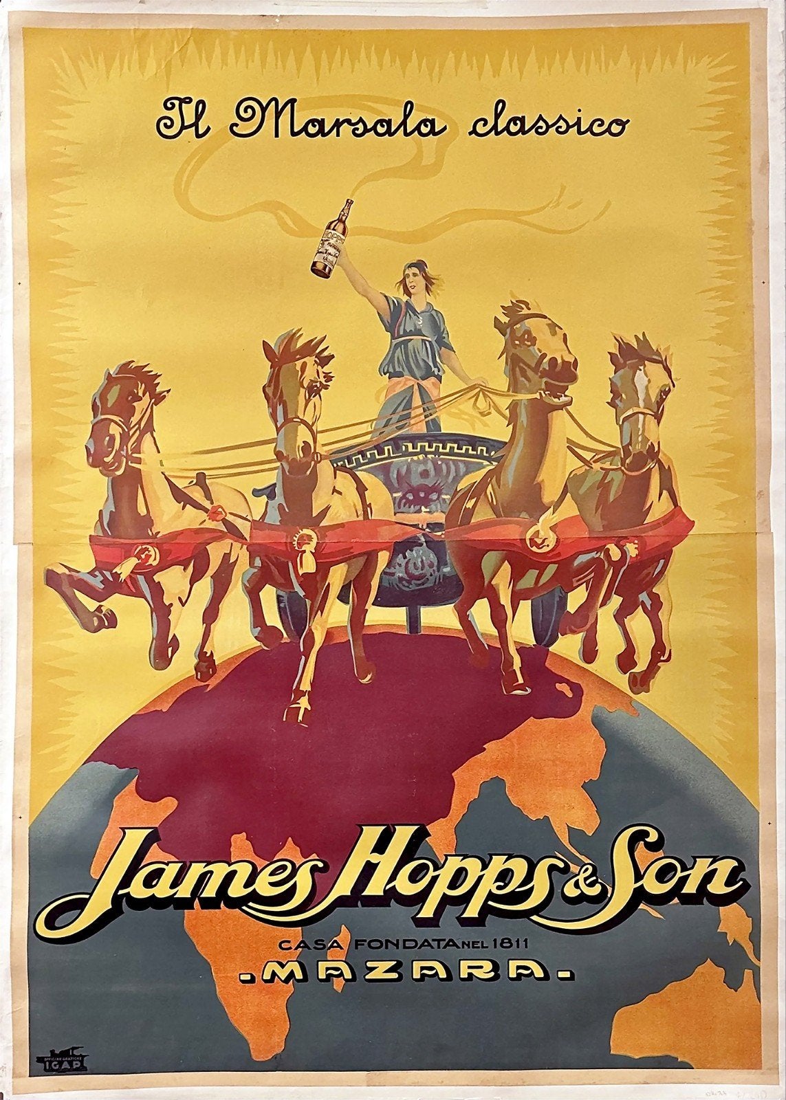 Vintage Marsala Classico Reclame Poster James Hopps & Son, Ophalen of Verzenden, A1 t/m A3, Reclame, Rechthoekig Staand