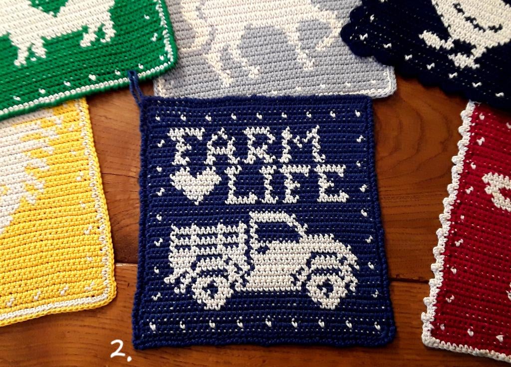 1x pannenlap boerenleven-farmlife (boerenbont-kleuren, boer,, Ophalen of Verzenden, Nieuw, Blauw, Overige typen