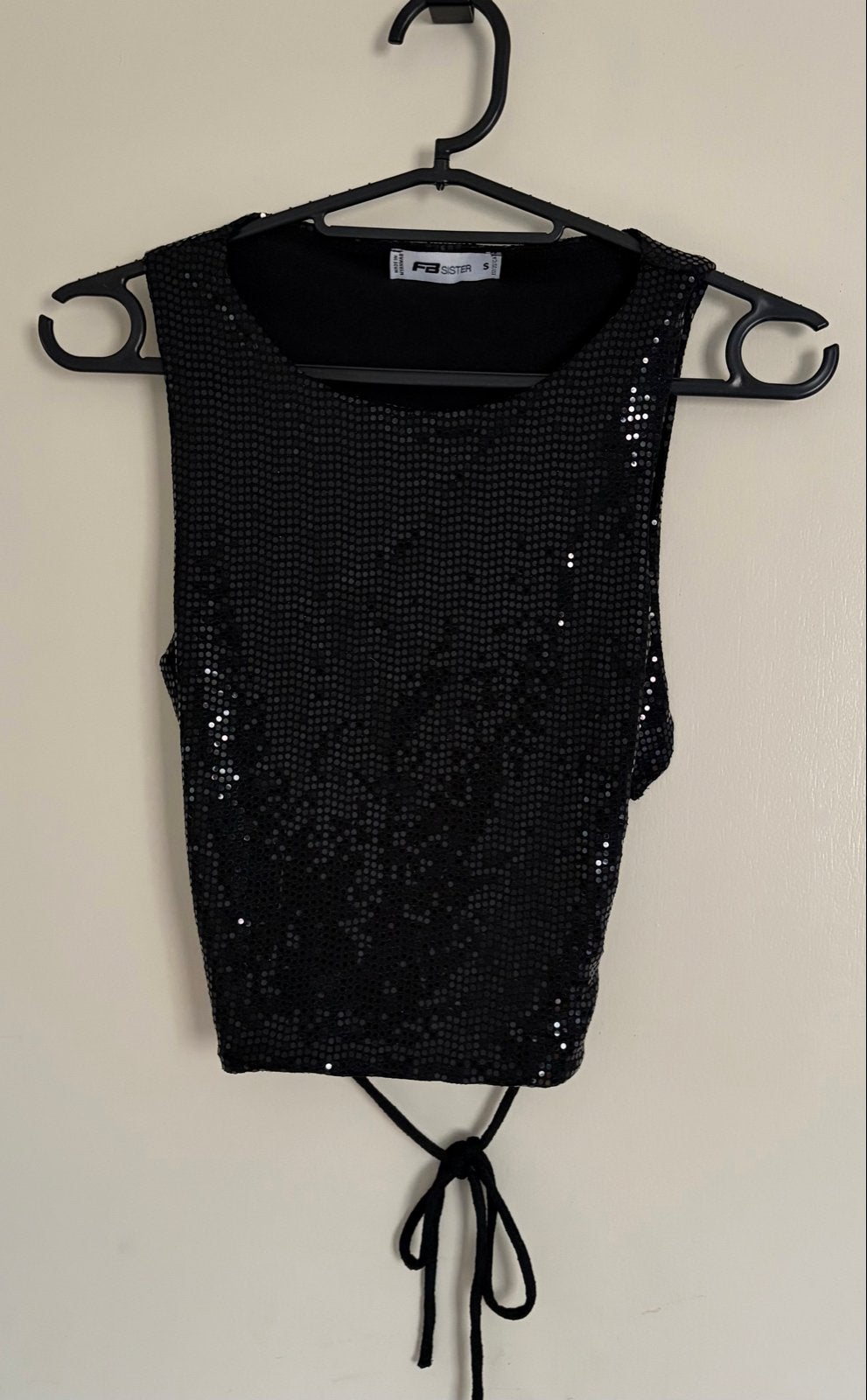 FB Sister Zwarte Pailletten Top Maat S, Kleding | Dames, Zwart, Ophalen of Verzenden, Zo goed als nieuw, Maat 36 (S)