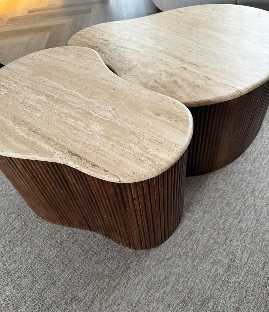set van 3 (bijzet) tafeltjes ook los te koop!, Huis en Inrichting, Tafels | Salontafels, Ophalen, 50 tot 100 cm, Rond, Zo goed als nieuw