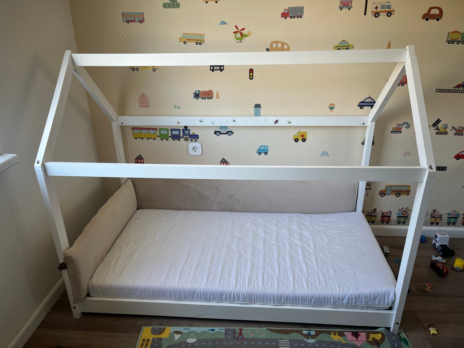 Kinderbedframe massief grenenhout wit 80x160, Ophalen, Gebruikt, 70 tot 85 cm, Lattenbodem