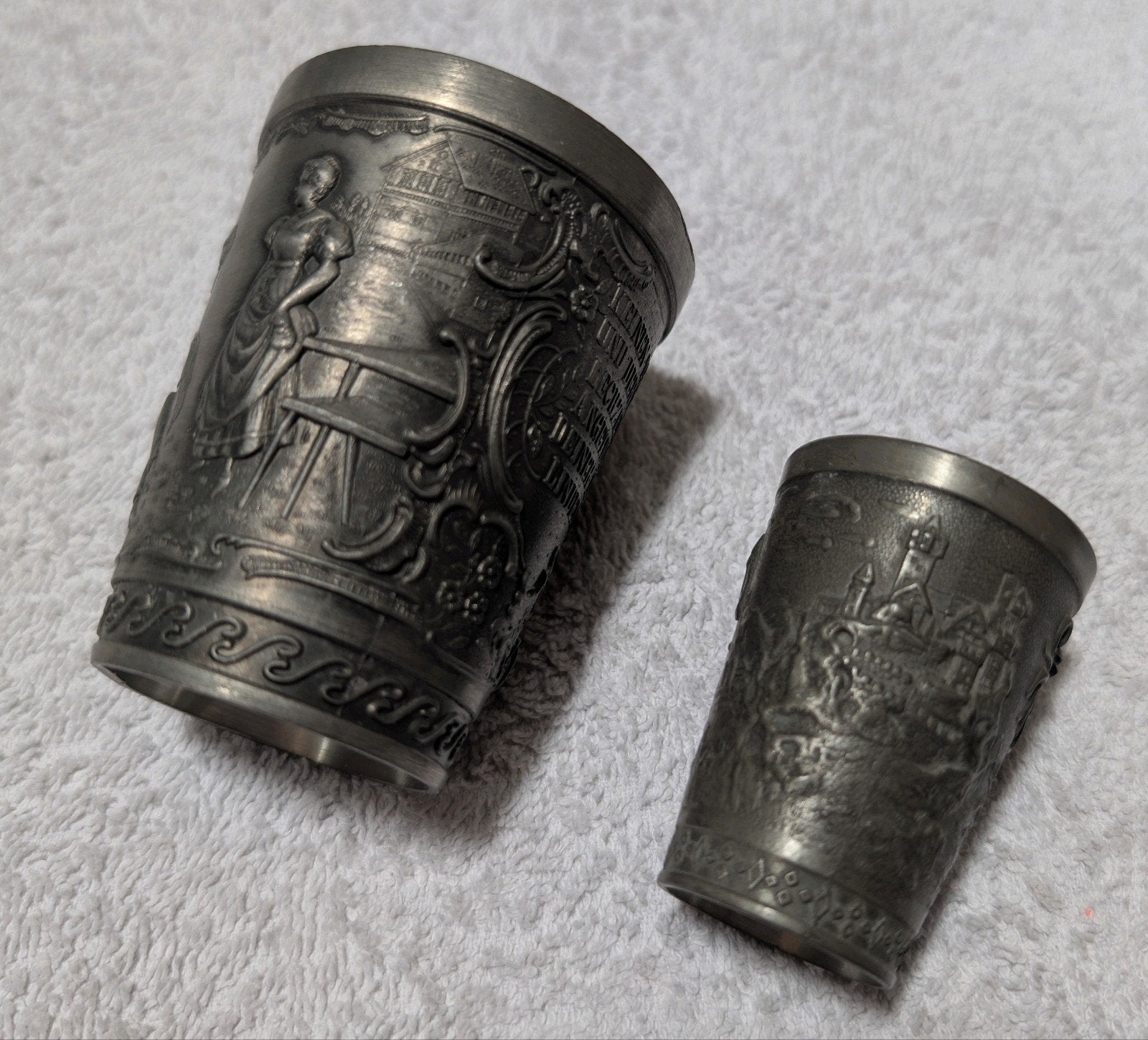 Vintage tinnen set Frieling beker & borrelglas, Ophalen of Verzenden