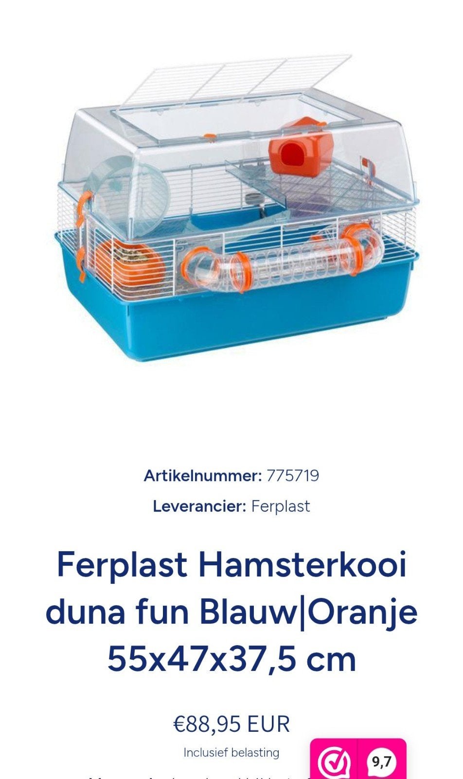 Ferplast hamsterkooi duna fun blauw, Dieren en Toebehoren, Ophalen, Minder dan 75 cm, Kooi, Minder dan 60 cm
