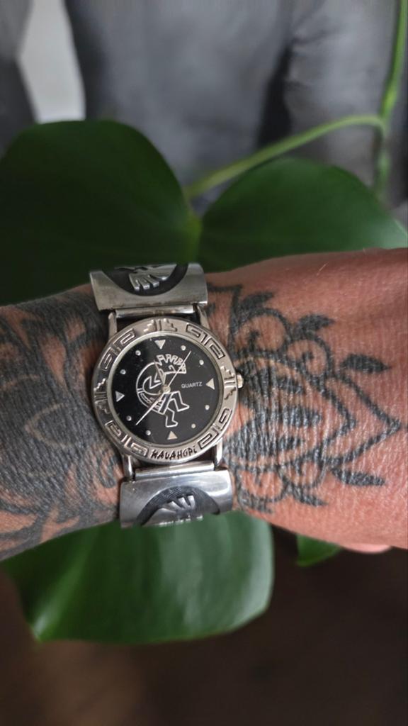 Zeldzaam Native American Sterling Zilver Horloge – Navahopi, Overige merken, Staal, Ophalen of Verzenden, Zo goed als nieuw