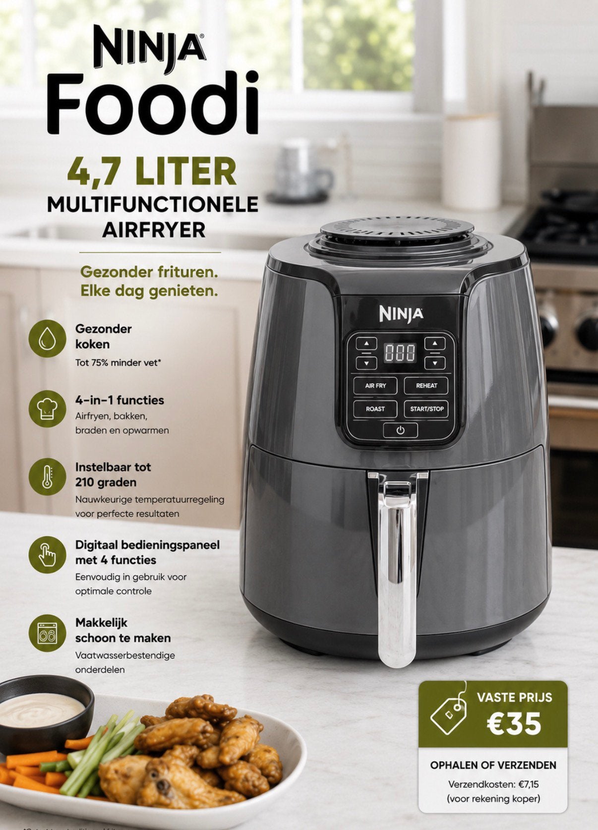 Ninja Foodi Airfryer AF100EU – €35 VASTE PRIJS!, Witgoed en Apparatuur, Ophalen of Verzenden, Gebruikt, Airfryer, 1000 t/m 1499 gram