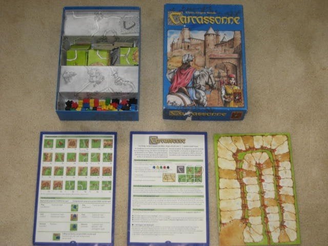 Carcassonne basisspel + 3 uitbreidingen, Ophalen of Verzenden, Zo goed als nieuw