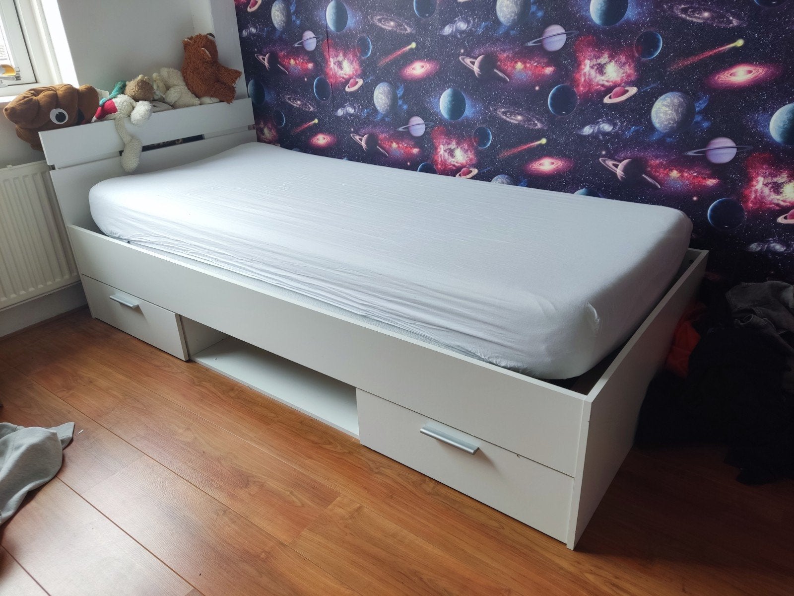Eenpersoonsbed met opberglades - 2 jaar oud, Ophalen, 90 cm, Eenpersoons, Wit