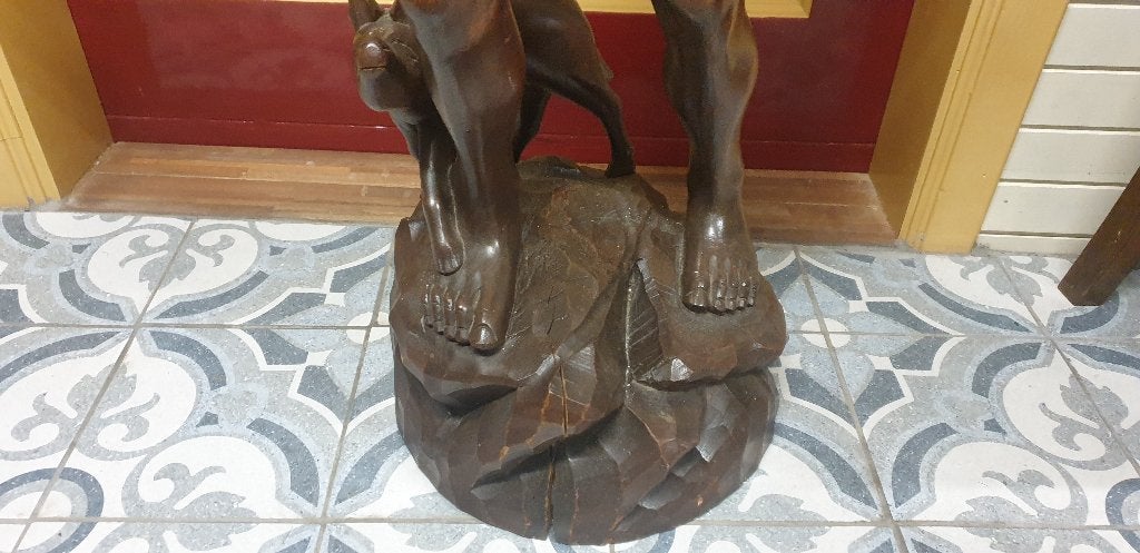 Groot houten beeld van man met schaap en hond, Antiek en Kunst, Ophalen, 50 - 100 cm, Handgemaakt, Beeld